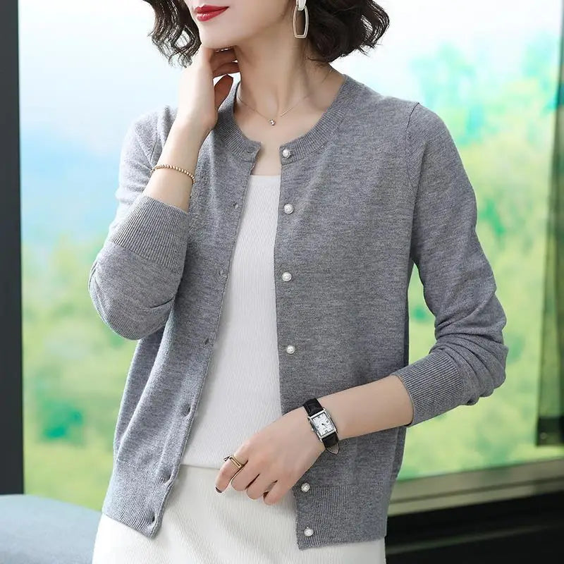 Spring Fall Slim Knit Cardigans Jacket Women Casual Korean Sweater Coats O-neck Knitwear Gilet Basic Single Breasted Malhas Tops
