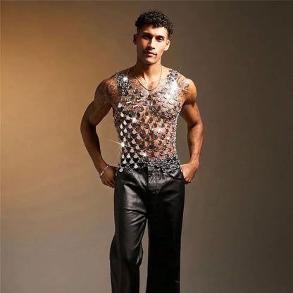 New Music Festival Party Men's Vest Acrylic Shiny Mirror Nightclub Top Trendy Laser Reflective Stage Outfit Sexy Sleeveless Vest
