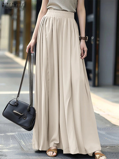ZANZEA High Waist Streetwear Maxi Skirts Ruffled Autumn 2025 Women Solid A-line Faldas Korean Fashion Casual Loose Long Jupes