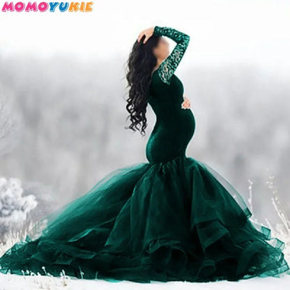 Dress Long Women's Pregnancy Dress Photography Maxi Gown For Pregnant Baby Shower Clothing Sexy Lace Tulle Maternity Photoshoot