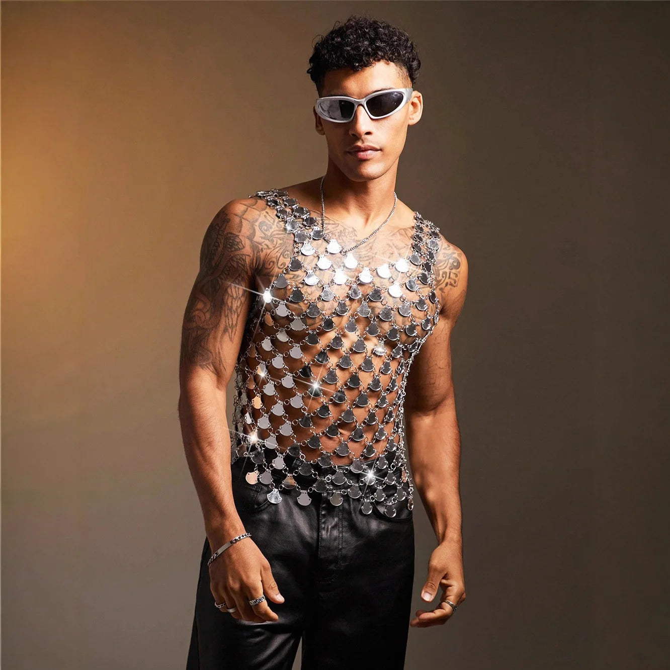 New Music Festival Party Men's Vest Acrylic Shiny Mirror Nightclub Top Trendy Laser Reflective Stage Outfit Sexy Sleeveless Vest