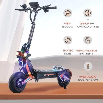 Latest Obarter D5 5000W Electric Scooter with 12inch Fat Tire On road Removeable battery e scooters
