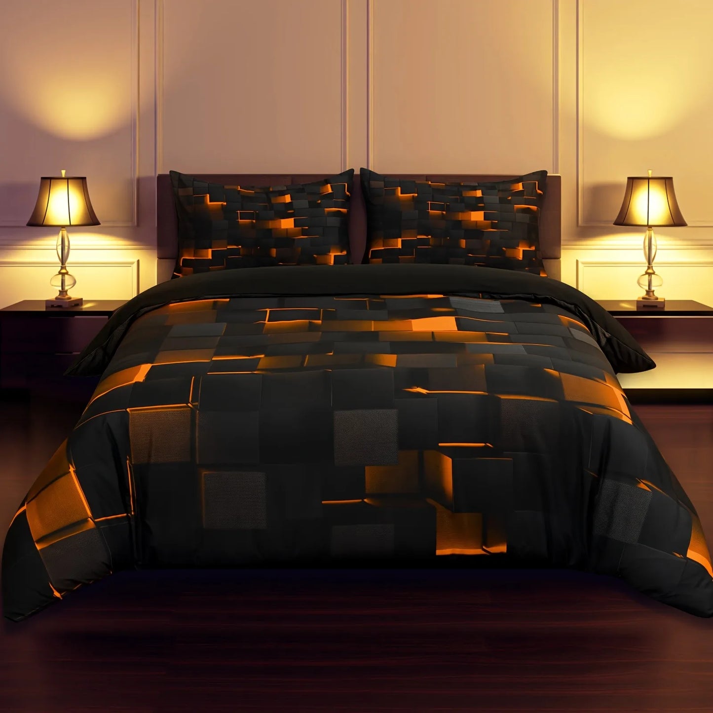 Blue and Black Bedding Duvet Cover Set Light Geometric Bedding Set for Kids Boys Girls Comforter Cover Set Bedspread Cover