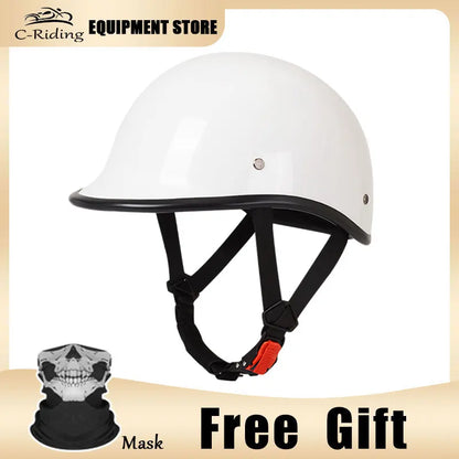 Motorcycle Half Helmet Beanie Retro Open Face Helmet Skull Cap DOT Certified Lightest Low Profile Street ATV Moped Helmet