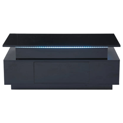 KOMHTOM Black height adjustable coffee table high gloss coffee table with hidden storage, drawer and LED lighting