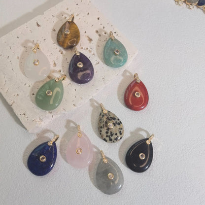 1pc Natural Stone Pendant Water Drop Shape Amethyst Tiger Eye Charms Fit DIY Accessries Jewelry Making