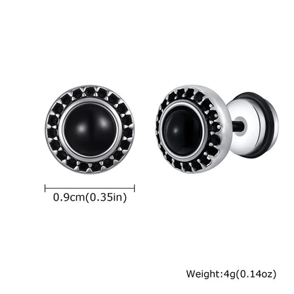 Vnox Vintage Punk Black Zircon Earrings for Men, Hypoallergenic Studs Jewelry, Stainless Steel Earrings 9mm Round Jewelry Gifts