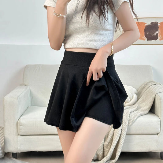 Women's Basic Skirts Summer Mini Elastic Pleated Skirts Lined Shorts Korean Girl School Uniform Safety Pants Skirt Plus Size