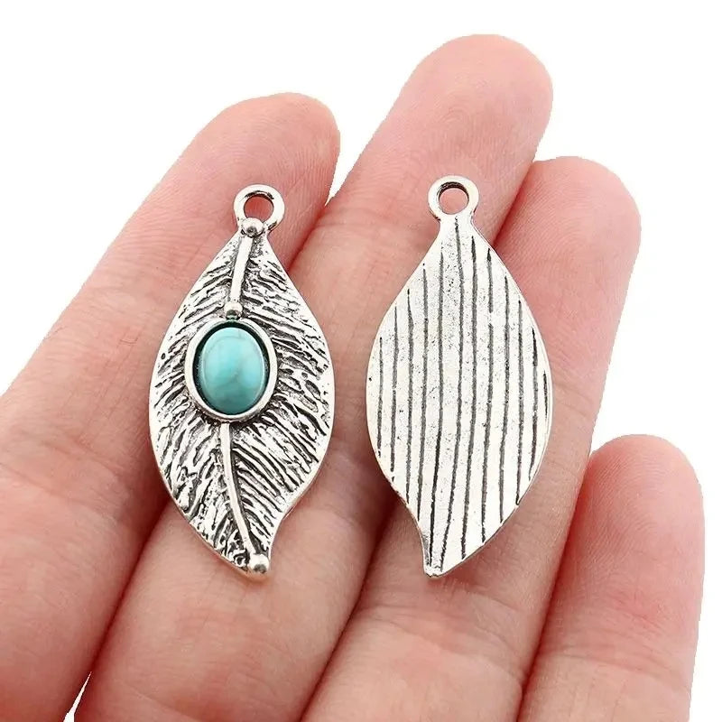 5pcs Antique Silver Color Large Tribal Branch Leaf Charms For DIY Fashion Necklace Jewellery Making Findings Accessories