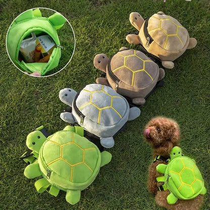 Soft Turtle Shape Dog Backpack Cartoon Portable Dog Snack Bag Large Capacity Adjustable Puppy School Bag Pet Supplies