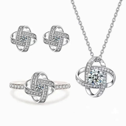 925 Sterling Silver Fine Jewelry Set with Inlaid Zircon: Pendant Necklace Earrings Ring for Women Engagement Party Gifts