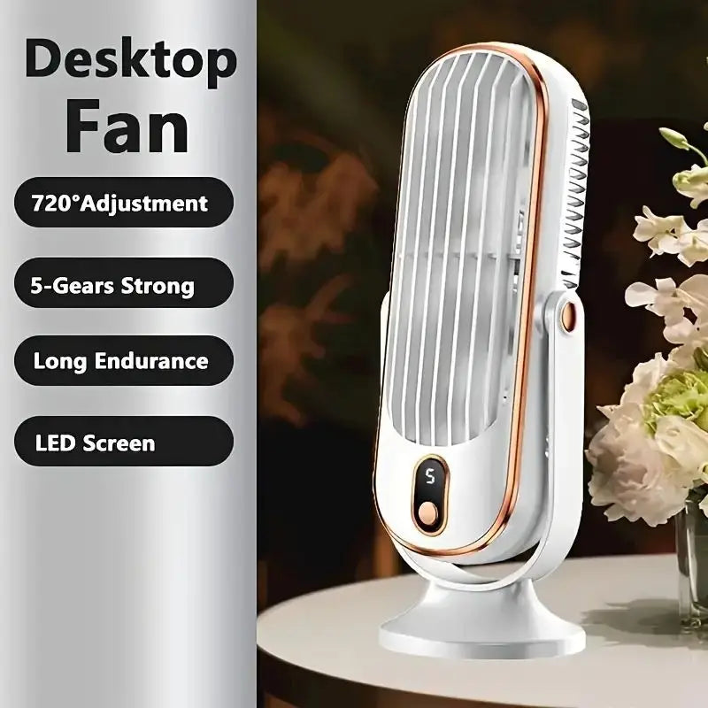 Portable USB Fan | 5 Speeds, 720° Swivel, Quiet Cool Breeze, Air Circulation, Indoor/Outdoor Use, Ideal For Home, Office, Travel