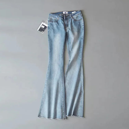 TARUXY Retro Low Waist Blue Jeans For Women 2025 Bodycon Flared Pants Ladies Basic Slim Fit Summer Street Casual Jeans Woman