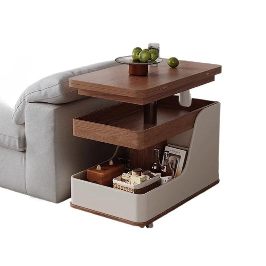 Coffee table liftable rock slab side table living room sofa side cabinet movable cart multi-function movable lifting coffee tabl