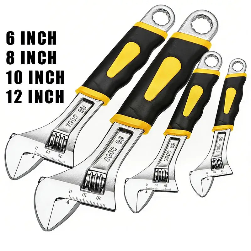 6-10 Inch Heavy Duty Adjustable Wrench With Rubberized Handle Box End Professional Tool Kit Construction Equipment