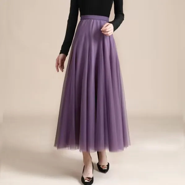 19 Colors 720 Degree Women's Spring Summer New Solid Long Skirt Big Swing Mesh Skirt A-line Dance Skirt