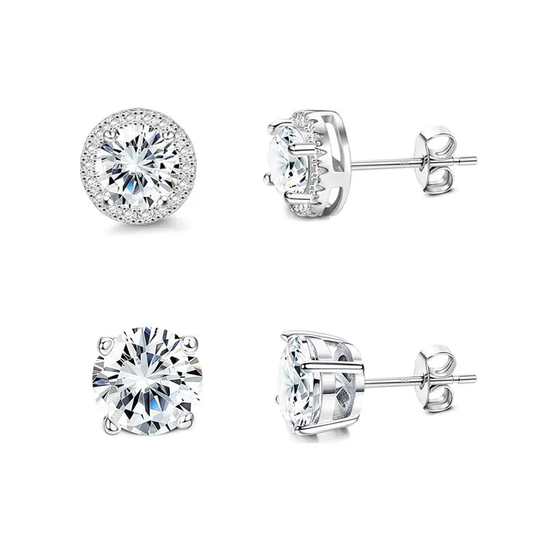 4-Piece Fashionable Micro-Inlaid Cubic Zirconia Women'S Stud Earrings, Gift For Festival