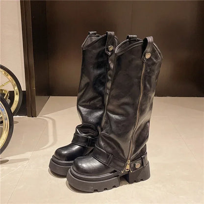 Women's Boots 2025 New Style Retro High Western Boots for Autumn and Winter Fashion Versatile Female Knight Boots