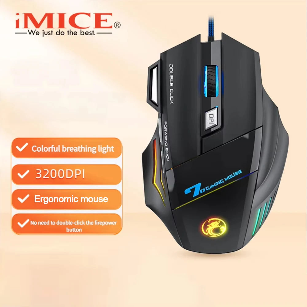 USB Wired Gaming Optical Mouse 4-Keys RGB Backlit Ergonomic Design DPI Adjustable High-Precision Mouse For PC Computer Laptop
