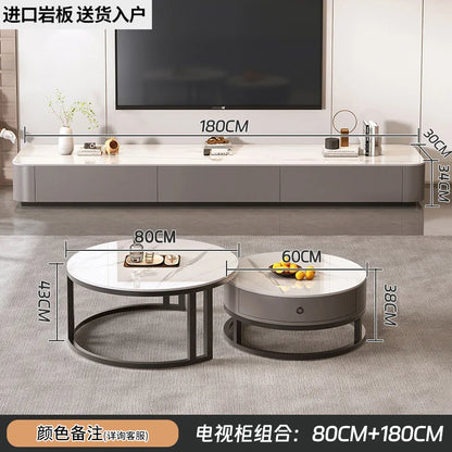 Round edge rock slab coffee table Hakka simple modern small apartment light luxury household small tea table
