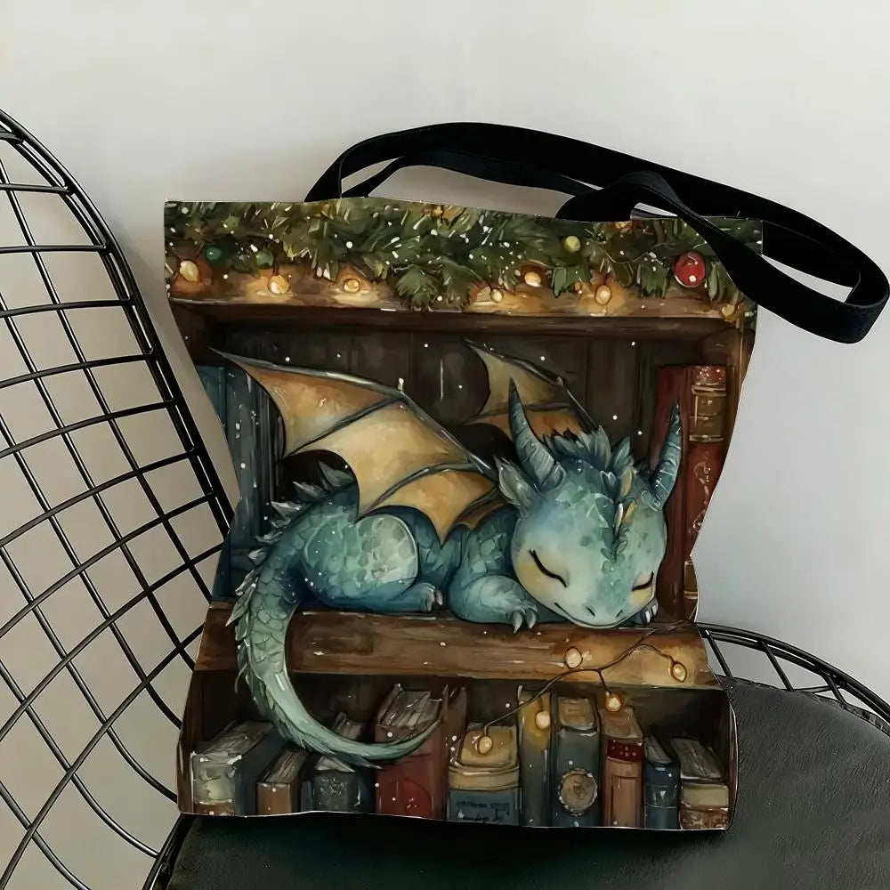 Dragon Sleeping Storage Bags Lightweight Canvas Tote Bag Large Capacity Shoulder Shopper Fashion Eco Multi-Purpose Handbag