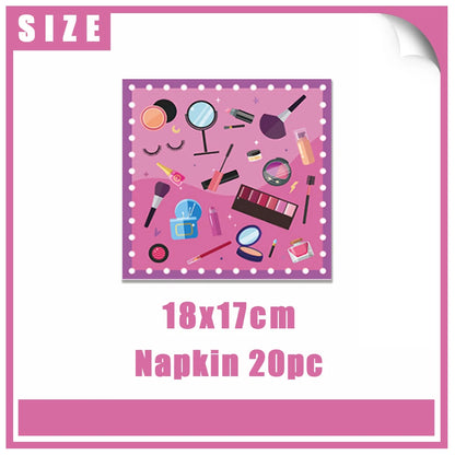 Girl's Birthday Party Supplies  Cosmetics Decorations Background Banners Disposable Cups Plates Knives Forks Spoon Gift Backdrop