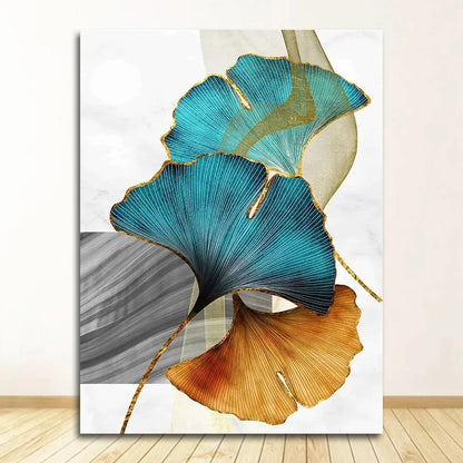 Modern Picture Living Room Decor Blue Green Yellow Gold Plant Leaf Abstract Nordic Canvas Print Wall Art Painting Home Decor
