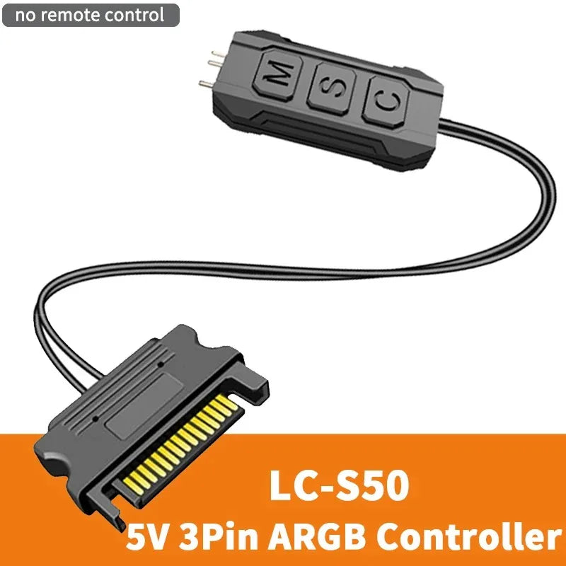TEUCER  LC-S60 ARGB Controller Cable 5V 3PIN to SATA Interface Extension Controller with Remote Control for PC Cooling Fan