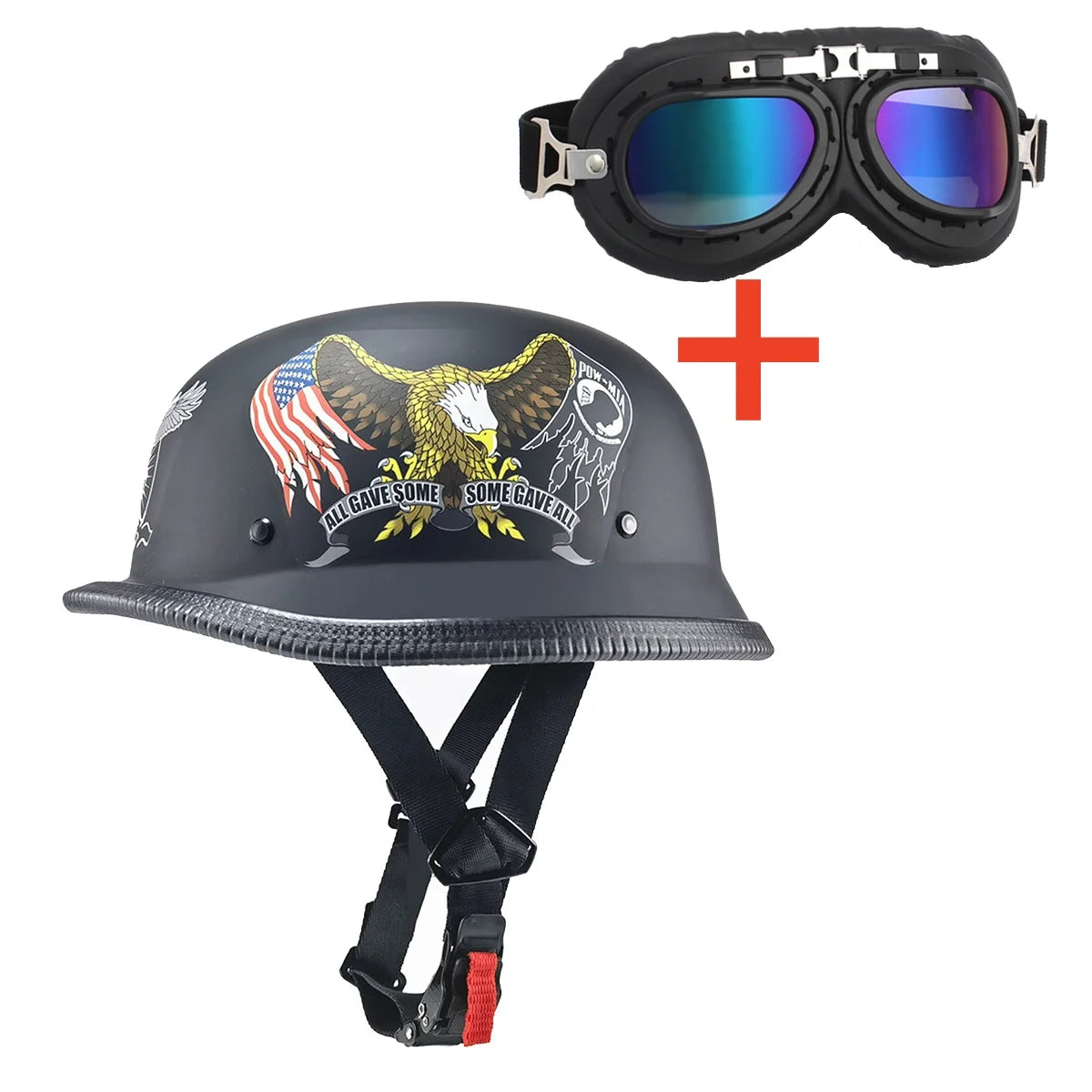 Motorcycle Bicycle Open Riding Retro Helmet, Casco Half Helmet, Cool Matching Glasses Universal Adjustable DOT Certification