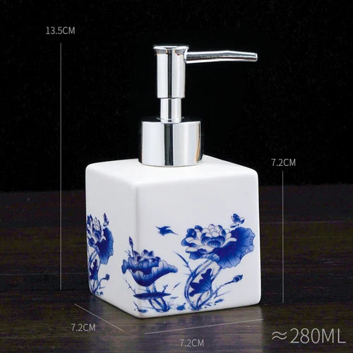 Blue and White Storage Bottle Bathroom Accessories Ceramic Soap Container Wash Table Soap Shampoo Cosmetic Storage Bottle 300ml