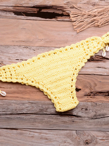 Sexy Crochet Bikinis Sets Handmade Knitted Cotton Swimwear Swimsuit Top + Bottom Bandage Women Sexy Beachwear Biquinis