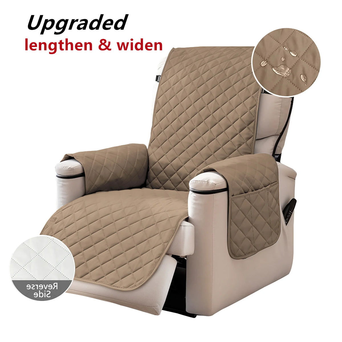 Recliner Chair Cover Waterproof Armchairs Slipcover Sofa Couch with Adjustable Elastic Strap Furniture Protector for Living Room