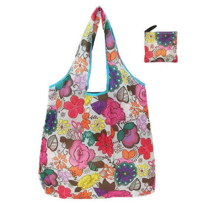 Reusable Shopping Bag Women Cute Fish Cart Flower Print  Nylon Foldable Grocery Bag Creative Eco-Friendly Tote Bag Lightweight
