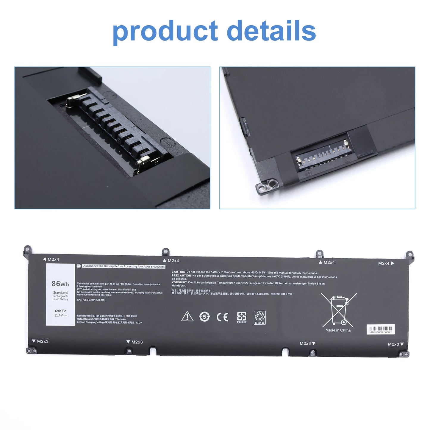 69KF2 86WH Battery for DELL XPS 15 9500 9510 9520 9530 Precision 5550 5560 G15 5511 5520 5515 5521 G7 15 7500 P91F P87F