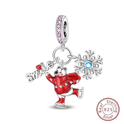 Original 925 Sterling Silver Charms Beads Winter Snowflake Snowman Igloo Penguin Pendant Fit Bracelet Women Jewelry Gift