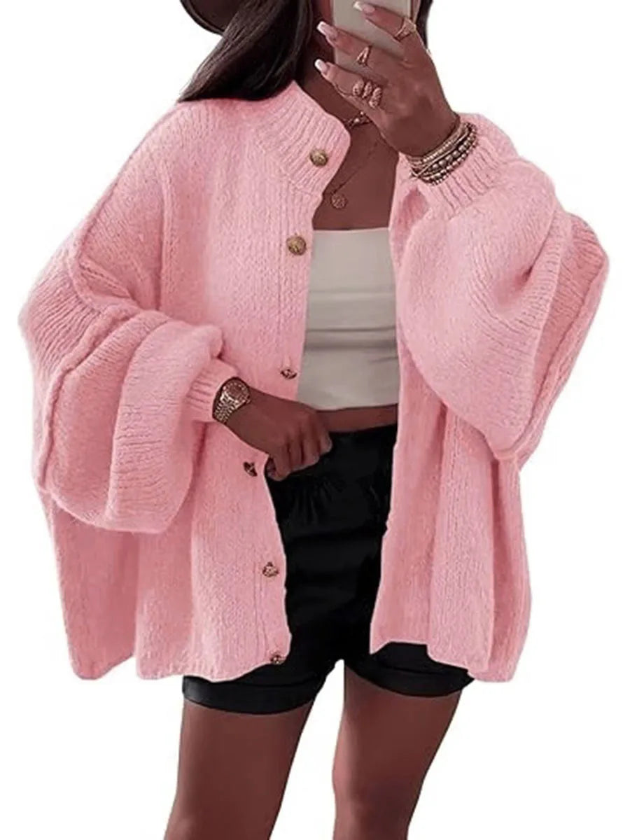Knitted Lazy Style Oversized Long Sleeve Women Loose Buttons Cardigans Coat Winter Keep Warm Sweater Jacket Fashion Casual Tops