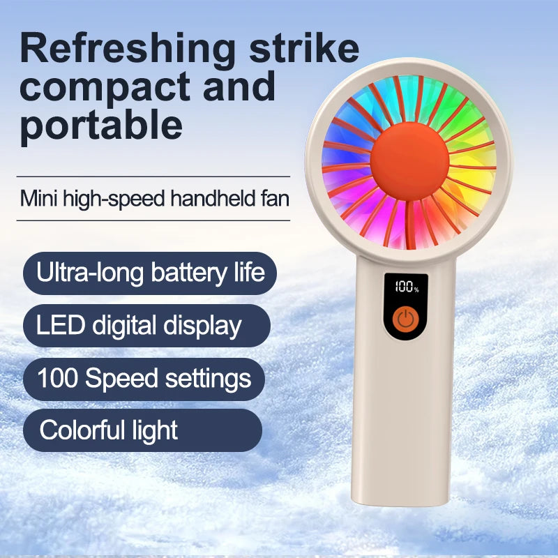 Portable High-Speed Handheld Fan: Quiet, Smart, Digital Display, Compact, USB-Rechargeable Outdoor Handheld Fan