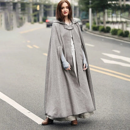 Winter Cloak Hooded Trench Coat Women Gothic Medieval Shawl Cloak Trench Coat Open Front Cardigan Jacket Coat Cape Poncho
