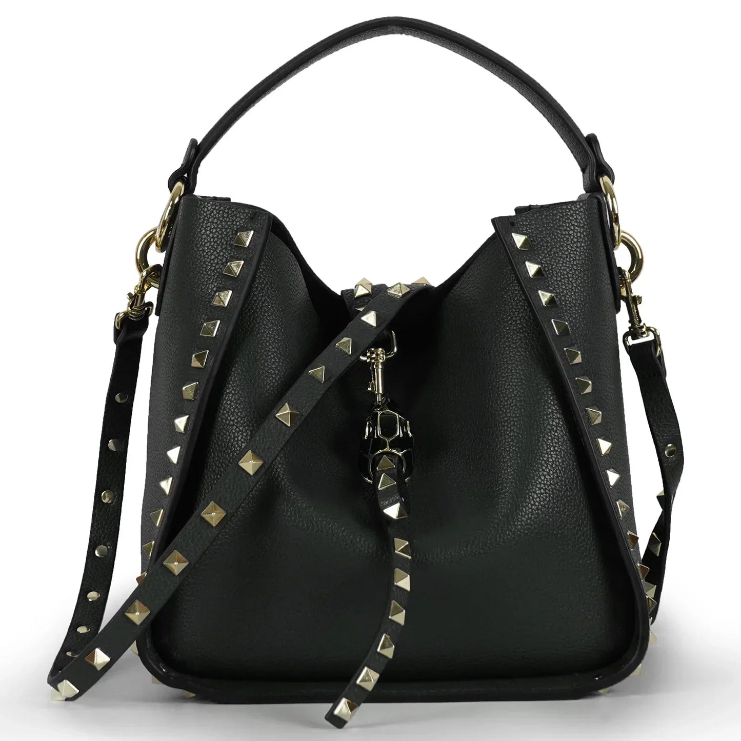 Hot Sale Women's Bucket Bag High Quality Genuine Leather Handbags Ladies Fashion Rivet Shoulder Bag Female Casual Tote 2026