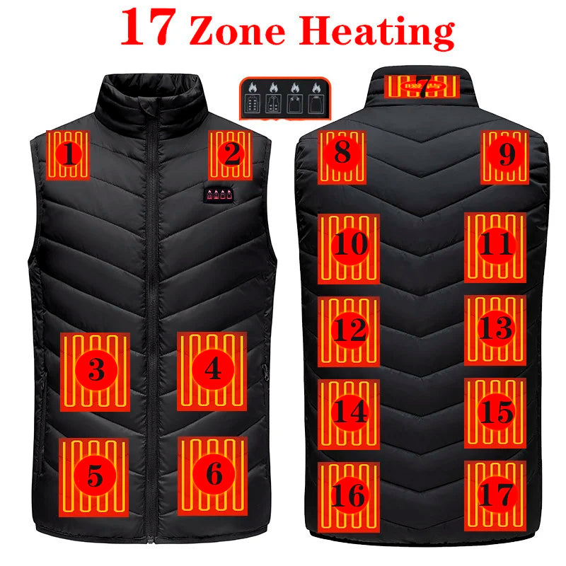 17/13/9 Bereiche USB-Heizjacke Herren Damen Elektrische Heizweste Heizweste Beheizbarer Bodywarmer USB-Innenheizweste Veste