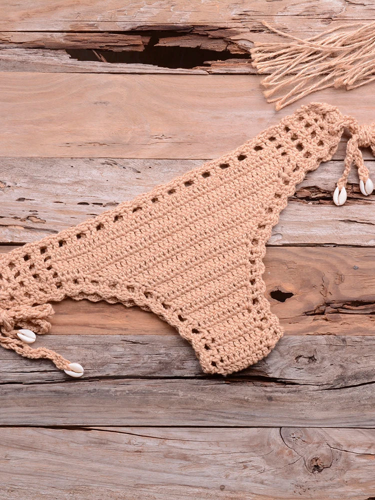 Sexy Crochet Bikinis Sets Handmade Knitted Cotton Swimwear Swimsuit Top + Bottom Bandage Women Sexy Beachwear Biquinis