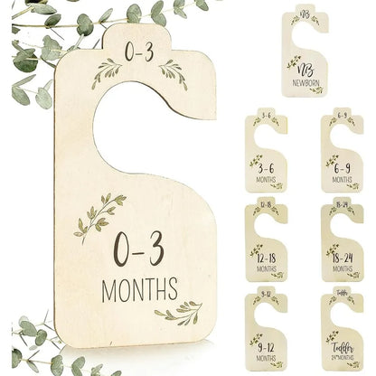 8pcs Storage Organizer Home Newborn To 24 Month Gift Baby Closet Divider Size Dividers Wood Card Clothes Hanger
