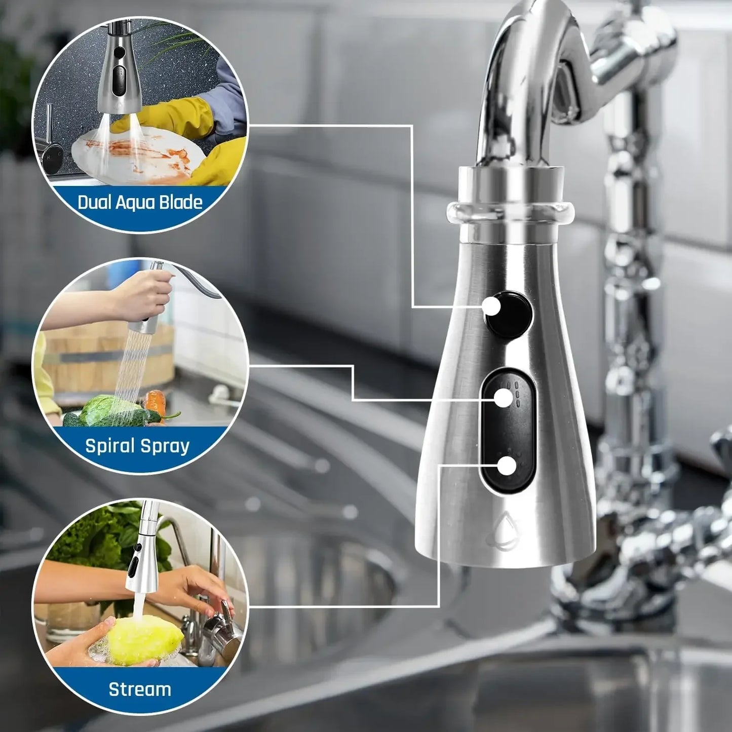 Kitchen Faucet Head Replacement 3 Modes Faucet Sprayer 9 Nozzles Sprayer Water Saving Shower Bathroom Basin Sink Tap Replacement