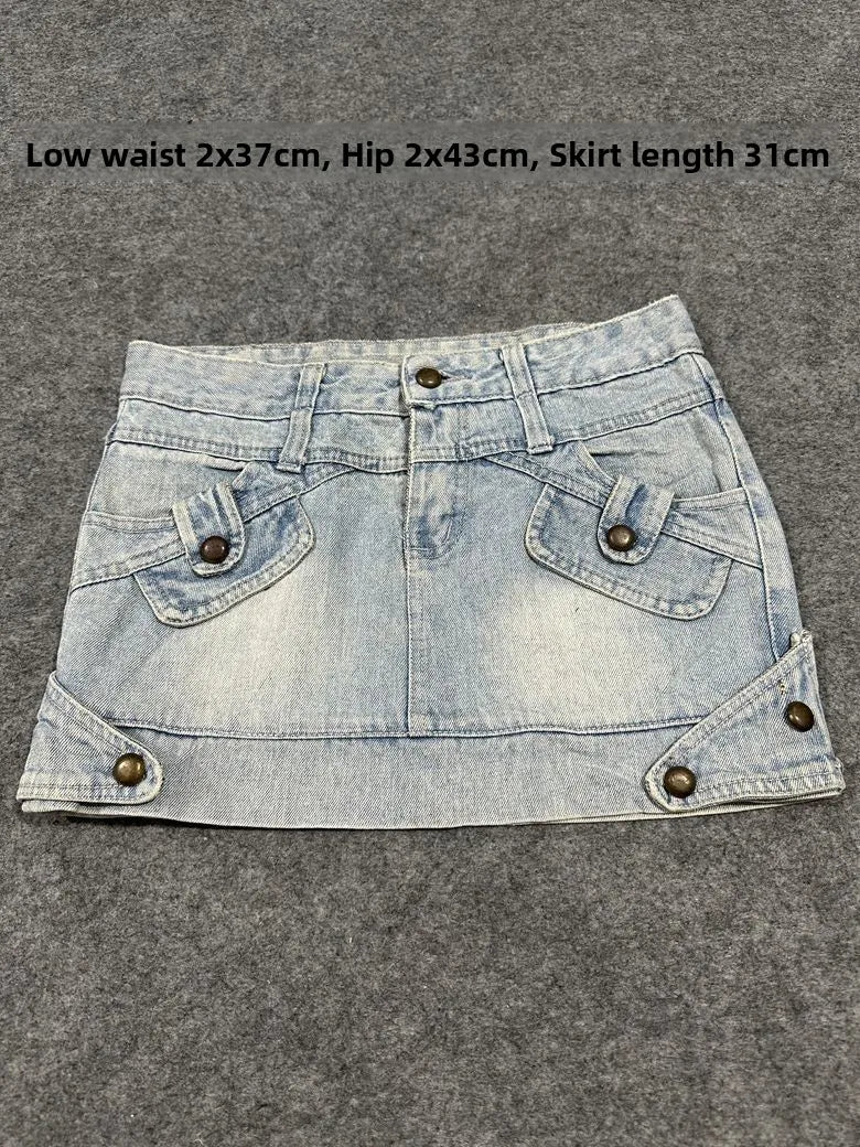 Sexy American Vintage Low Waist Denim  Skirt for Students Z4 Antiquing Y2K Trendy ort Skirt with Handmade Ripped And Fo...