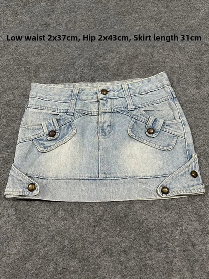 Sexy American Vintage Low Waist Denim  Skirt for Students Z4 Antiquing Y2K Trendy ort Skirt with Handmade Ripped And Fo...