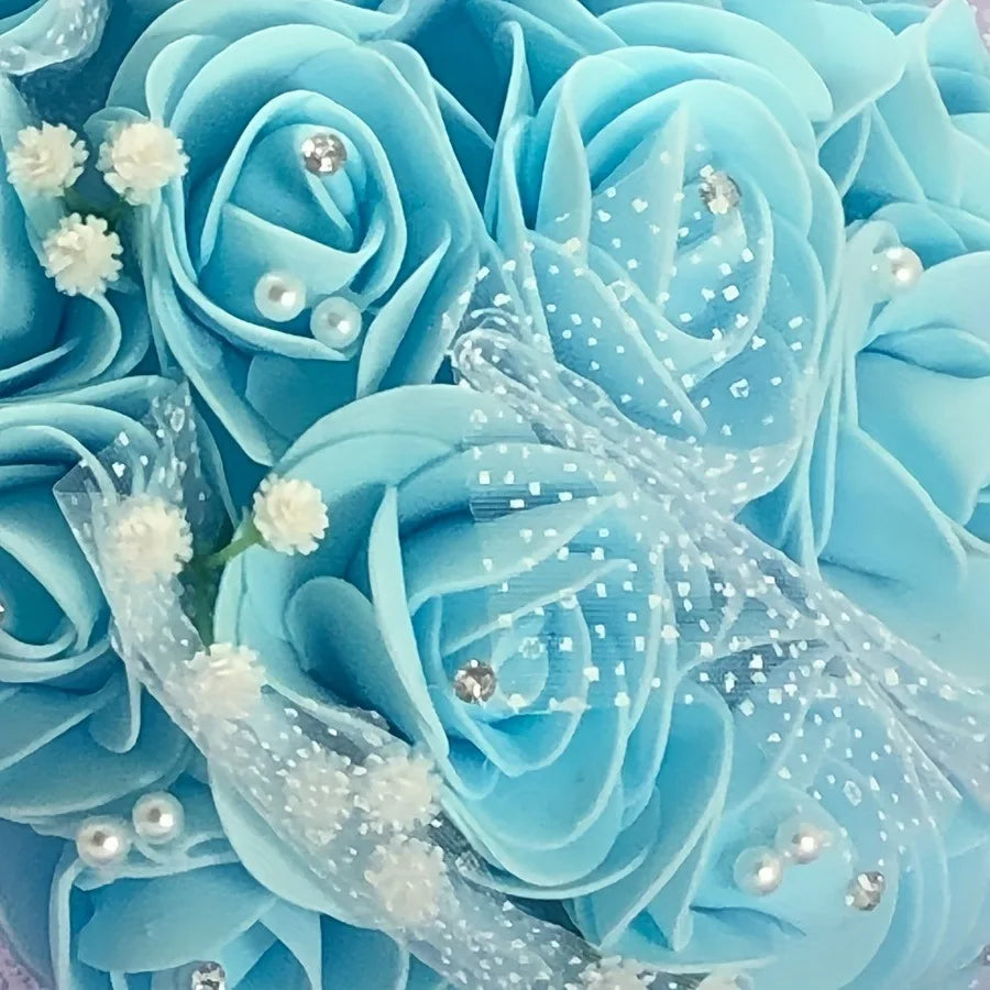 1pc Blue Artificial Rose Bouquet, Real Touch Hydrangea Bouquet, Wedding Engagement Birthday Bride Decoration Bouquet