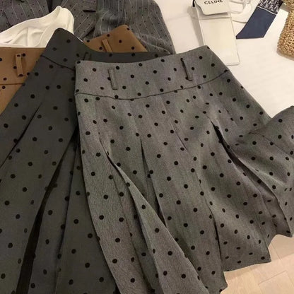Fashion Wave Point Ruched Skirt For Women Y2k High Waist Mid-length Faldas Mujer 2025 Spring Autumn New Gray A-line Skirts