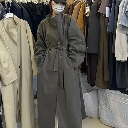 2025 Korea Casual Long Women Trench Coat Autumn Winter Turn Down Collar Female Windbreaker Overcoat With Belt