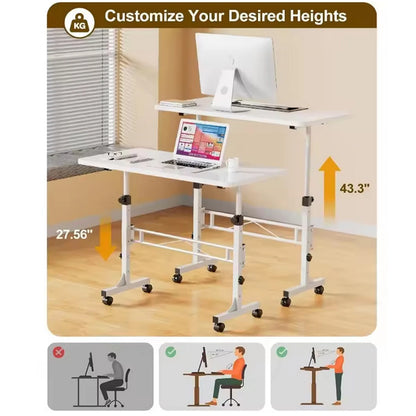 Mobile Stand Up Desk with Wheels Oversized Table Adjustable Height Large Laptop Desk Portable Study Desk for Dormitory Student