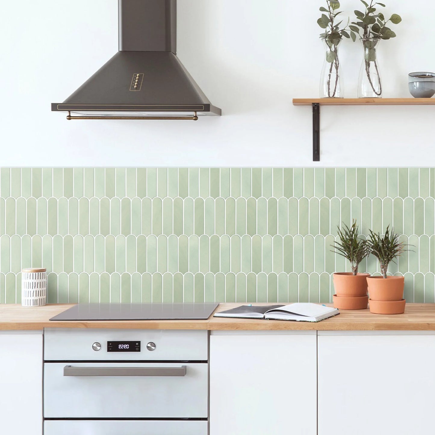1/10pcs 3D Fish Scale Tile Sticker, Self-adhesive 3D Green Tile Backsplash for Kitchen Bathroom, Water Mold Resistant, 30x30cm